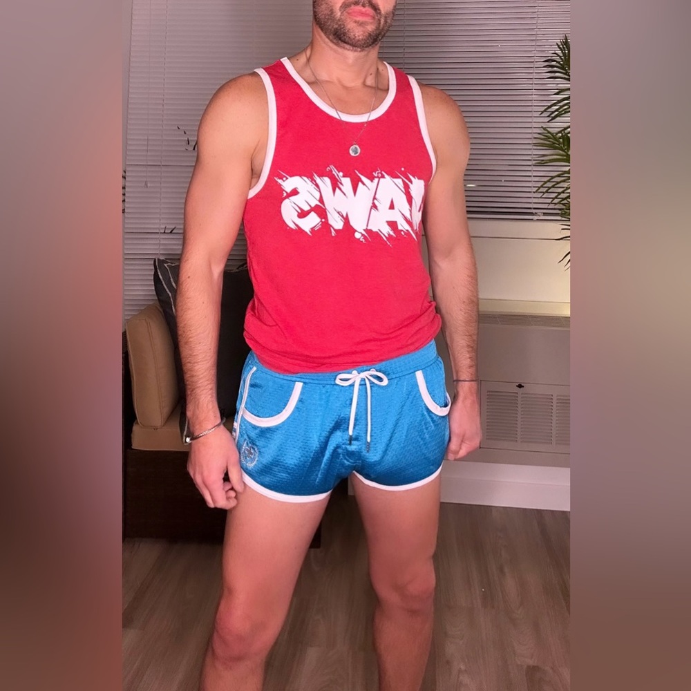 Andrew Christian | Fit Mesh Gym Sorts in Teal Blue (Small) - Picture 11 of 16